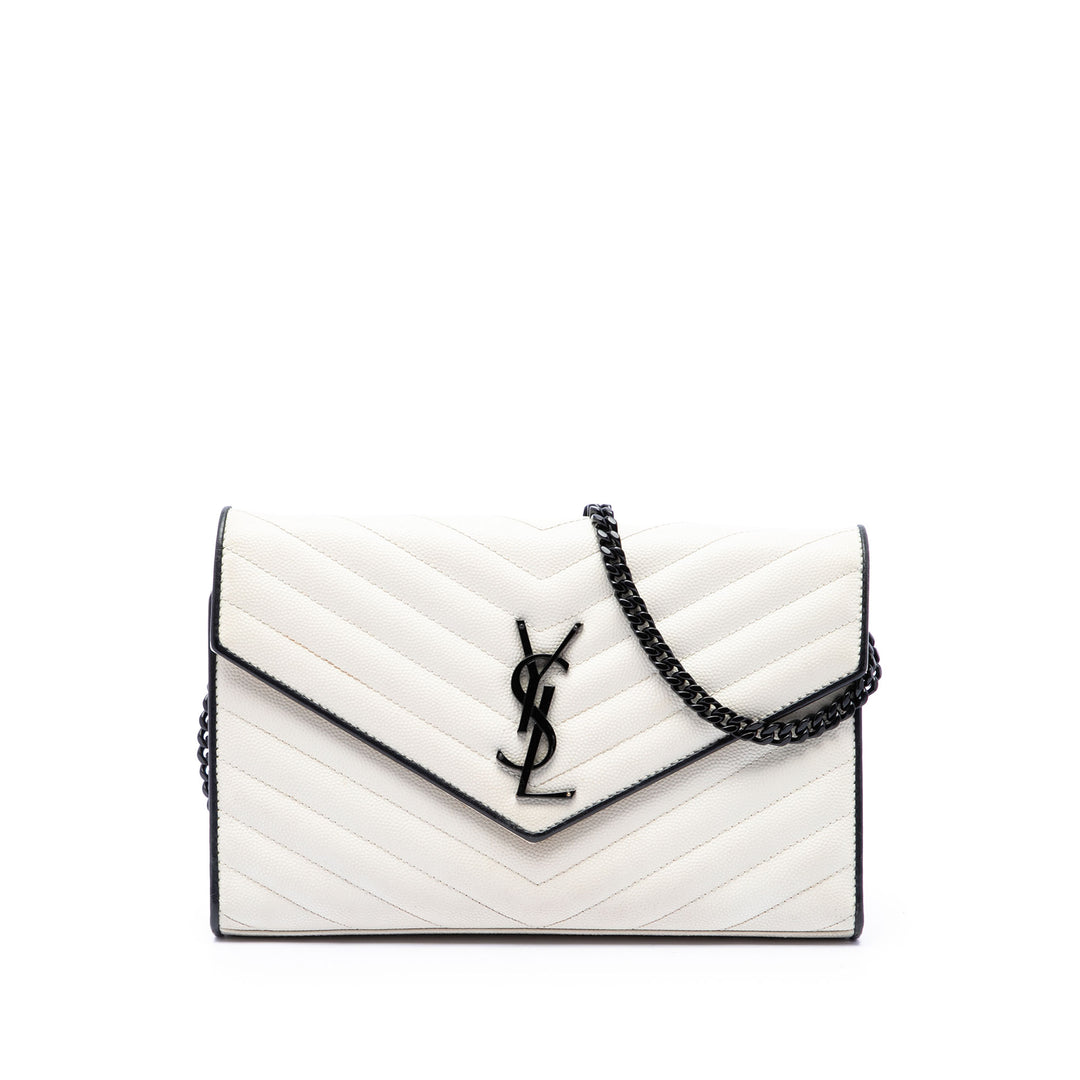 Saint Laurent Bicolore Grain De Poudre Chevron Classic Cassandre Chaîne Portefeuille Noir – vue principale – GABY PARIS