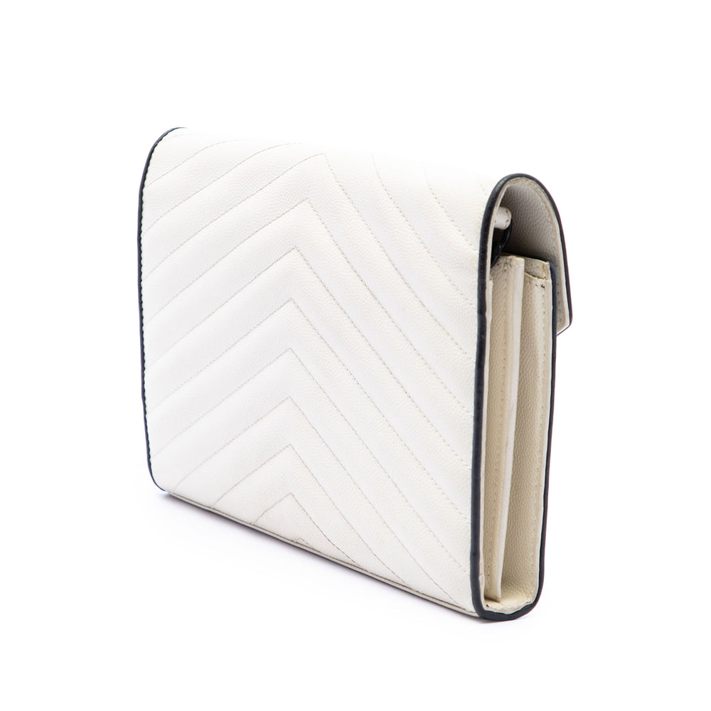 Saint Laurent Bicolore Grain De Poudre Chevron Classic Cassandre Chaîne Portefeuille Noir – vue 2 – GABY PARIS