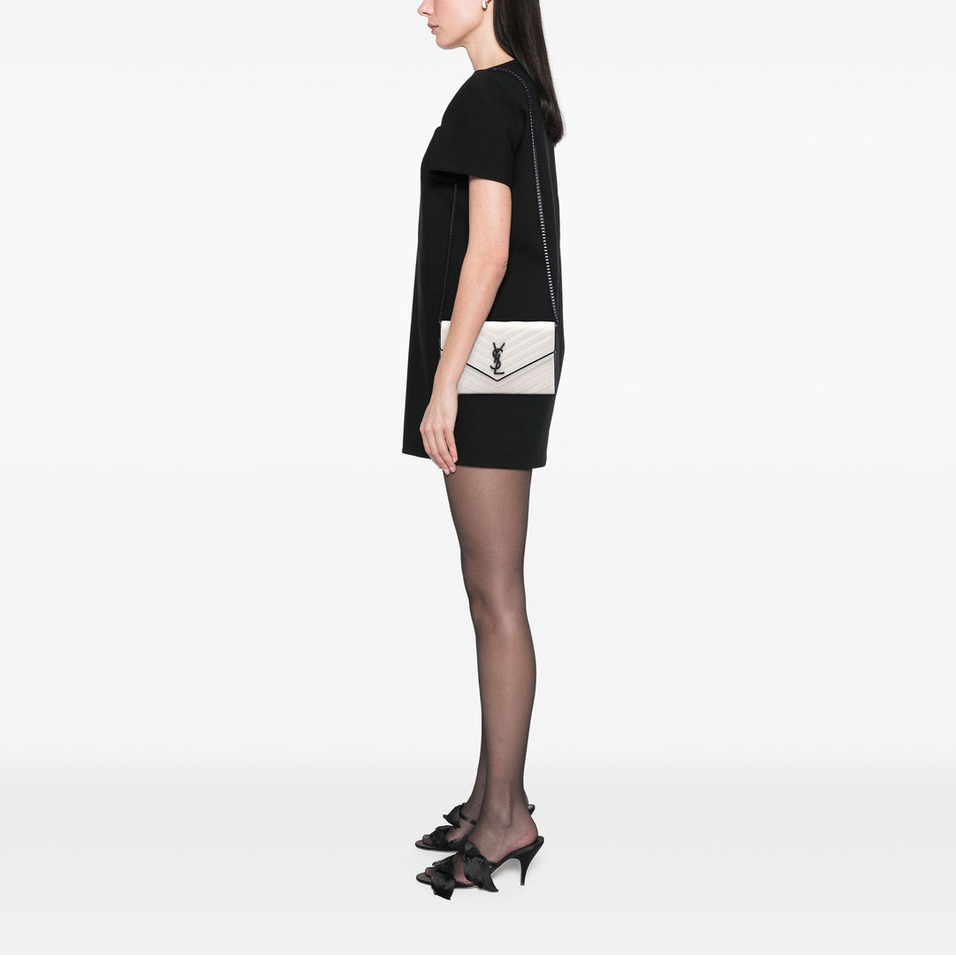 Saint Laurent Bicolore Grain De Poudre Chevron Classic Cassandre Chaîne Portefeuille Noir – vue 6 – GABY PARIS