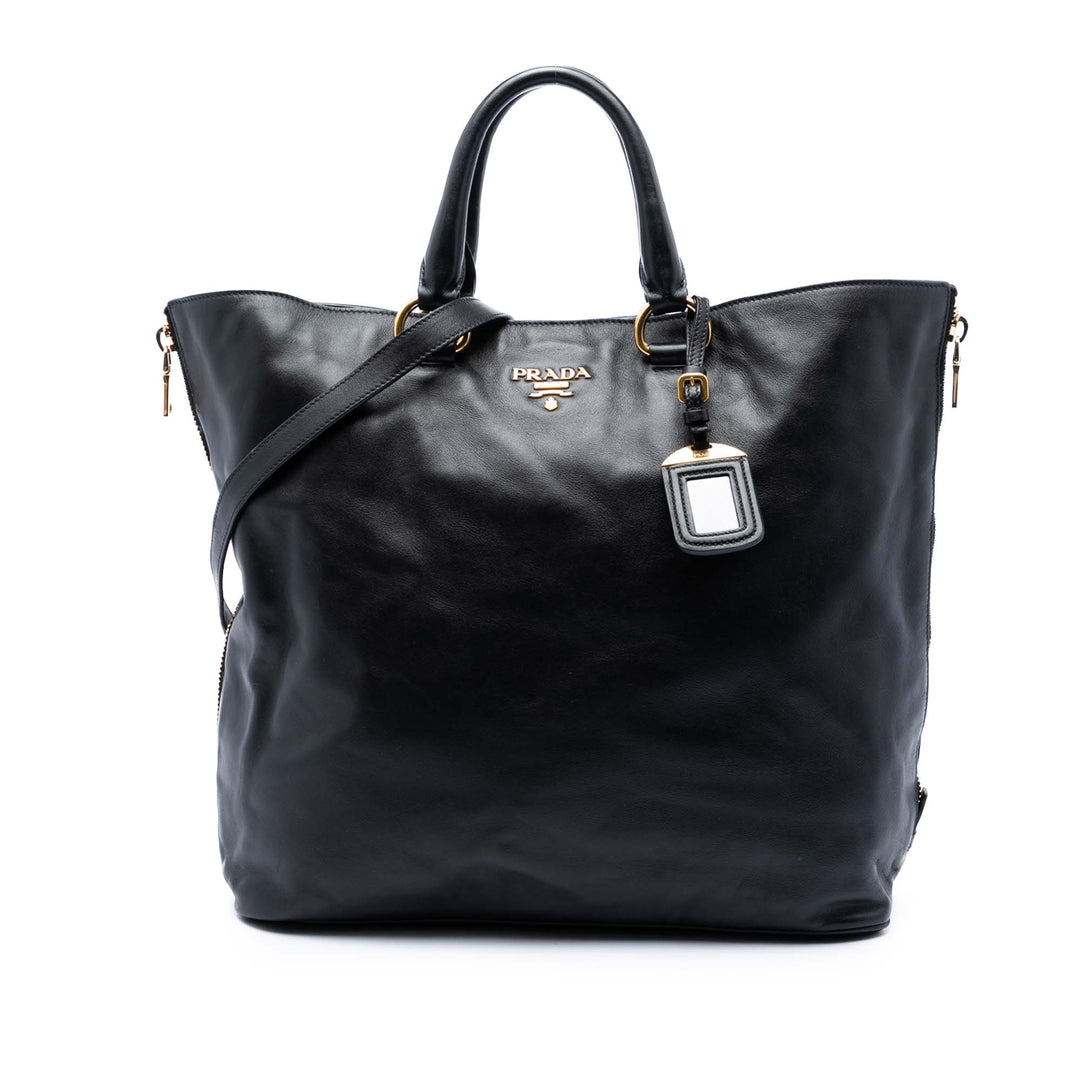 Prada Soft Veau Side Zip Open Convertible Cabas