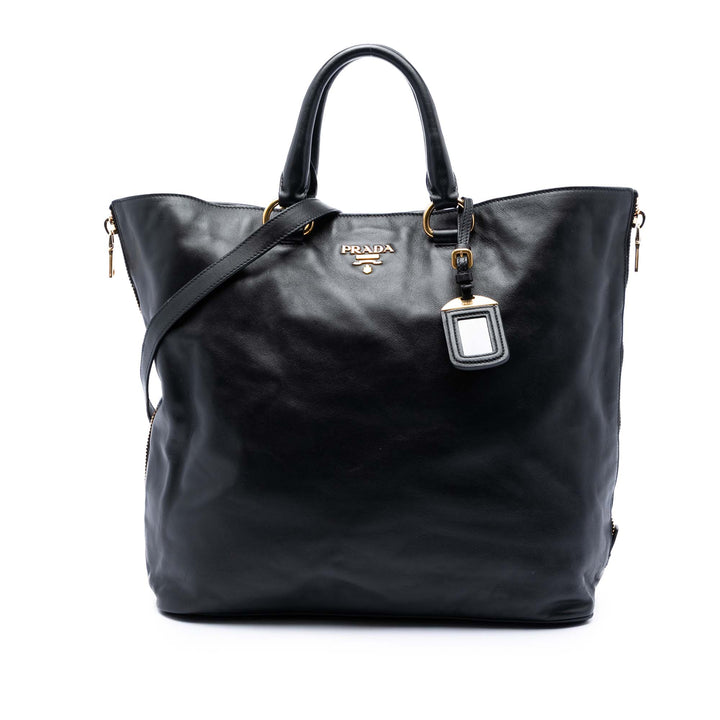 Prada Soft Veau Side Zip Open Convertible Cabas