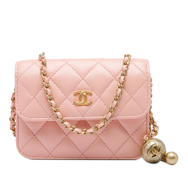 Chanel Perle Crush Pochette avec chaîne Mini Cuir d'agneau Rose – vue principale – GABY PARIS