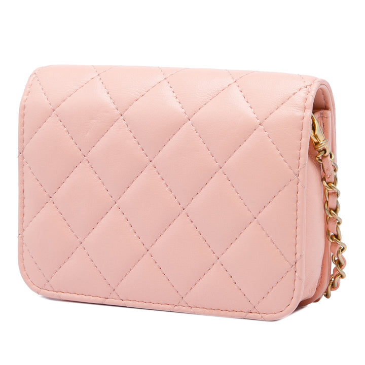 Chanel Perle Crush Pochette avec chaîne Mini Cuir d'agneau Rose – vue 2 – GABY PARIS