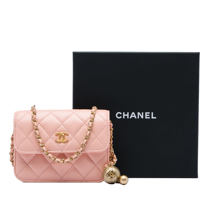 Chanel Perle Crush Pochette avec chaîne Mini Cuir d'agneau Rose – vue 6 – GABY PARIS