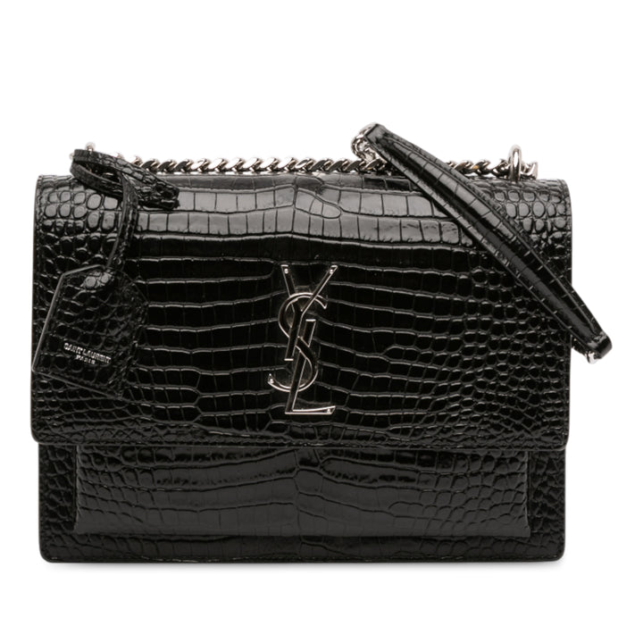 Saint Laurent Medium Croc Embossed Cuir Sunset Sac porté croisé Noir – GABY PARIS Authentique