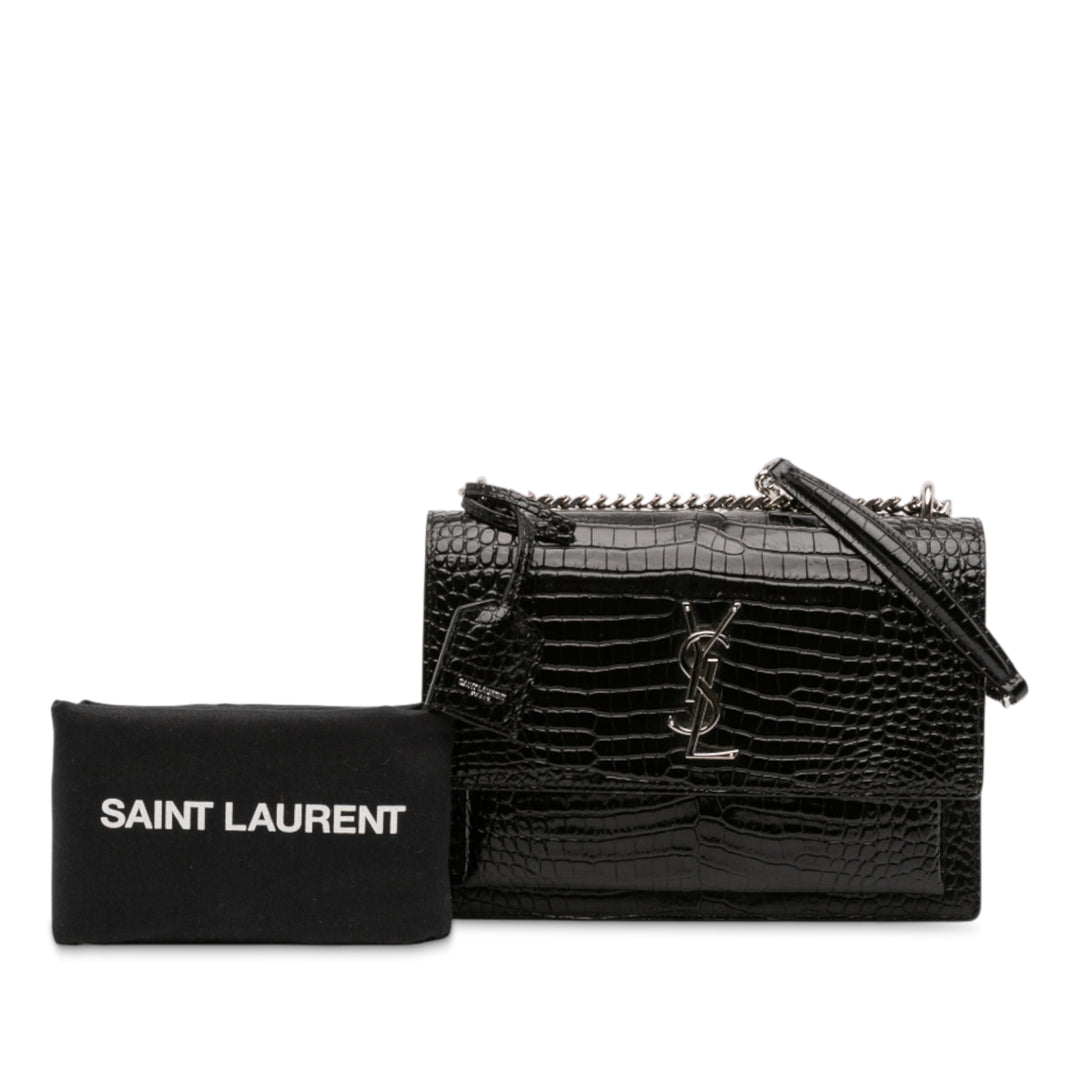 Saint Laurent Medium Croc Embossed Cuir Sunset Sac porté croisé Noir – GABY PARIS Authentique