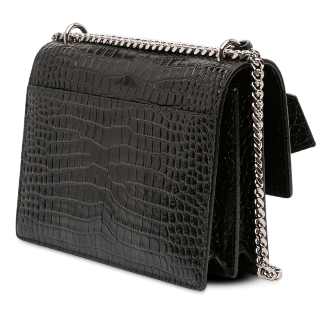 Saint Laurent Medium Croc Embossed Cuir Sunset Sac porté croisé Noir – GABY PARIS Authentique