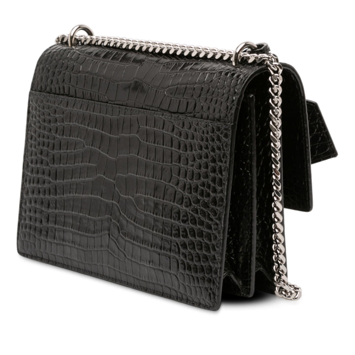 Saint Laurent Medium Croc Embossed Cuir Sunset Sac porté croisé Noir – GABY PARIS Authentique
