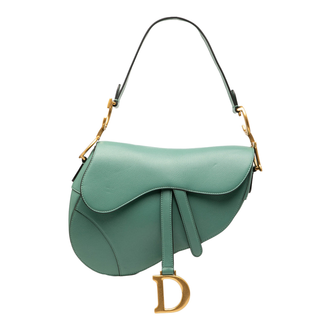 Dior Saddle Sac Mini Cuir de chèvre Vert – vue principale – GABY PARIS