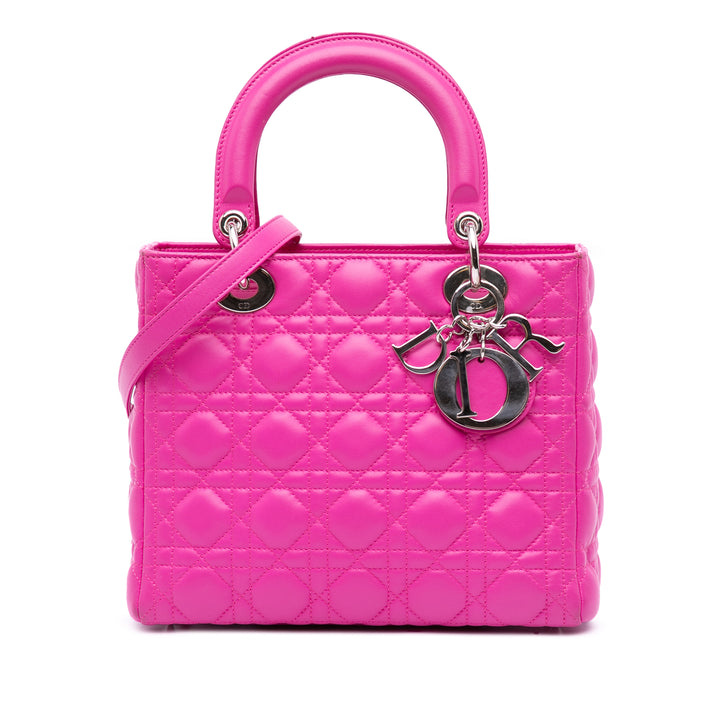 Medium Lambskin Cannage Lady Dior Pink - Gaby Paris
