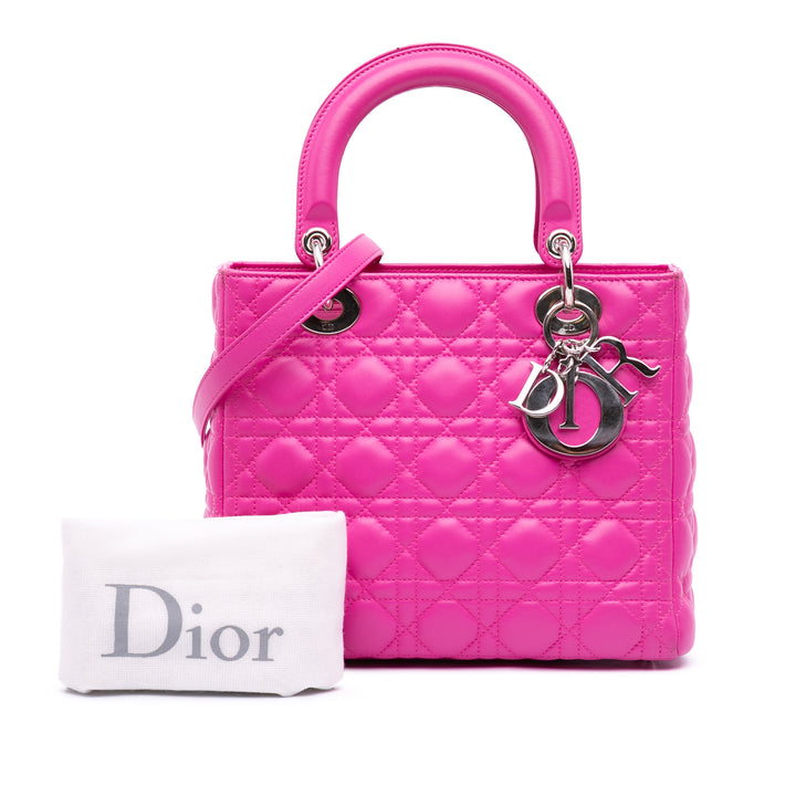 Medium Lambskin Cannage Lady Dior Pink - Gaby Paris