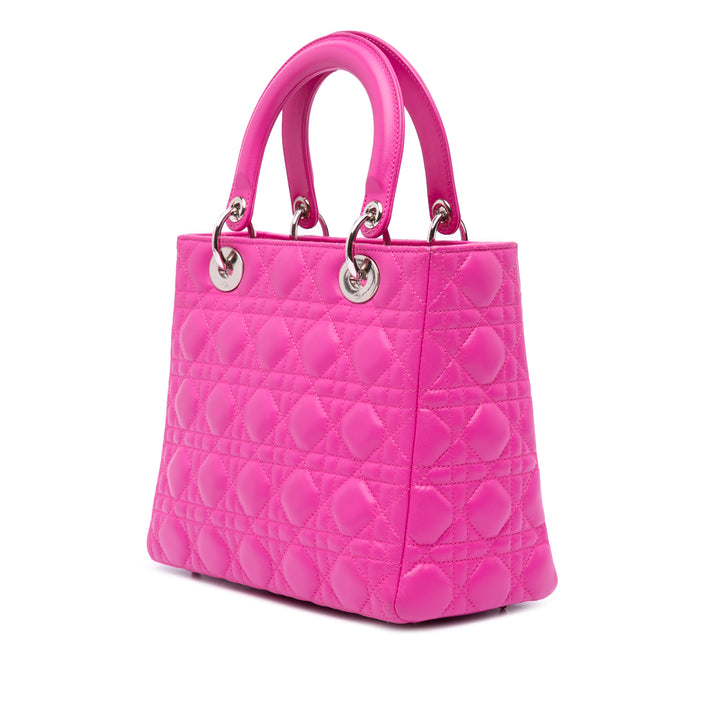Medium Lambskin Cannage Lady Dior Pink - Gaby Paris