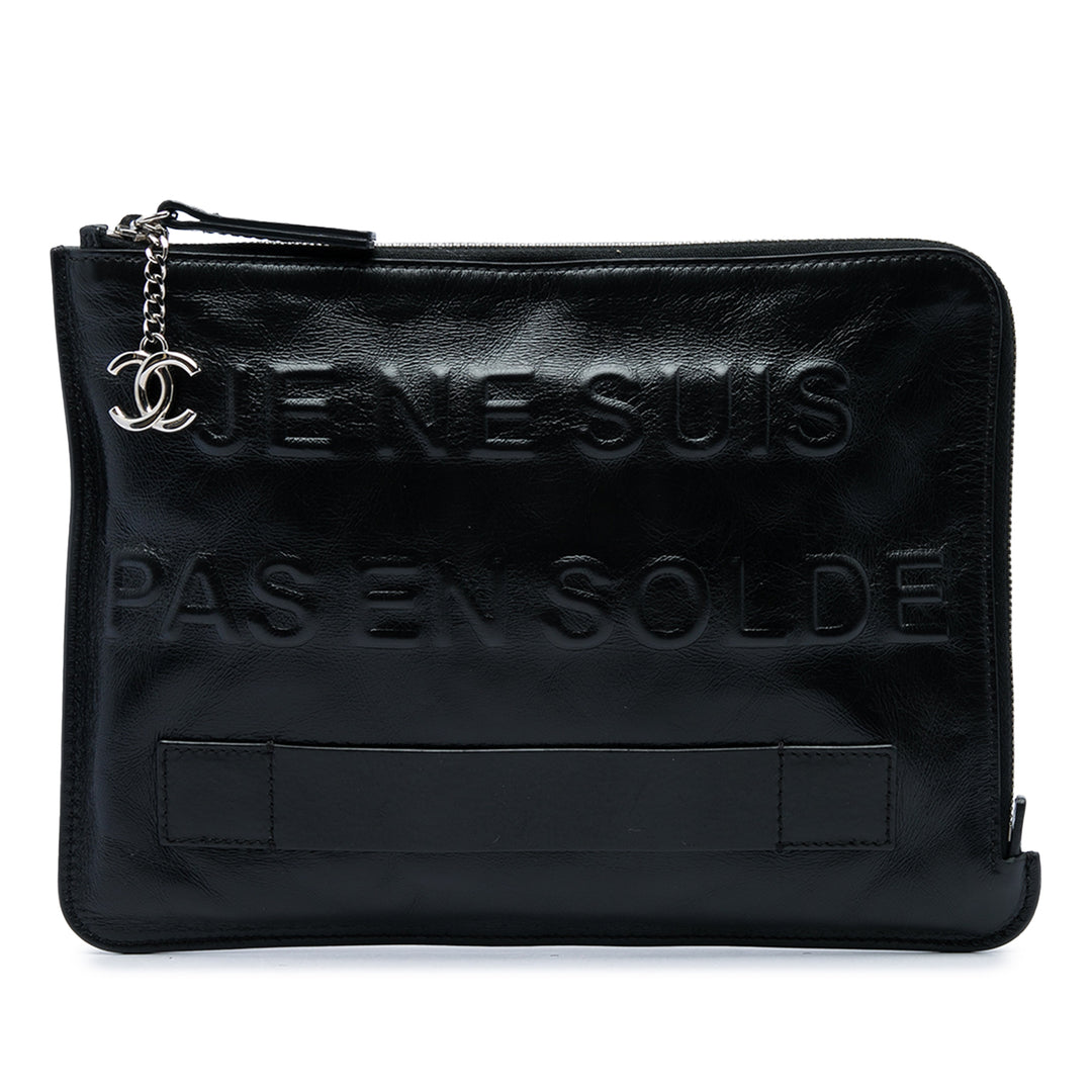 Chanel Distressed Je Ne Suis Pas En Solde Pochette Cuir de veau vieilli Noir