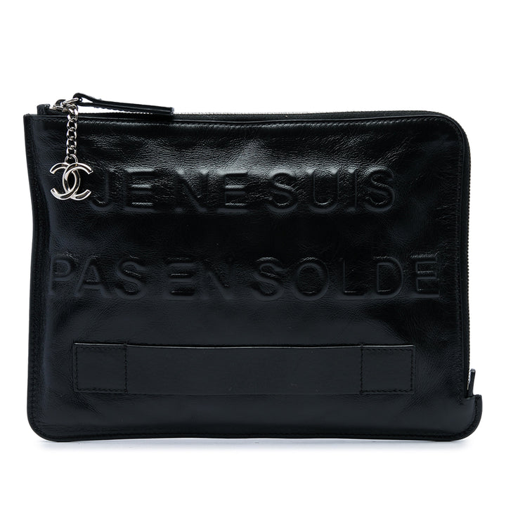 Chanel Distressed Je Ne Suis Pas En Solde Pochette Cuir de veau vieilli Noir