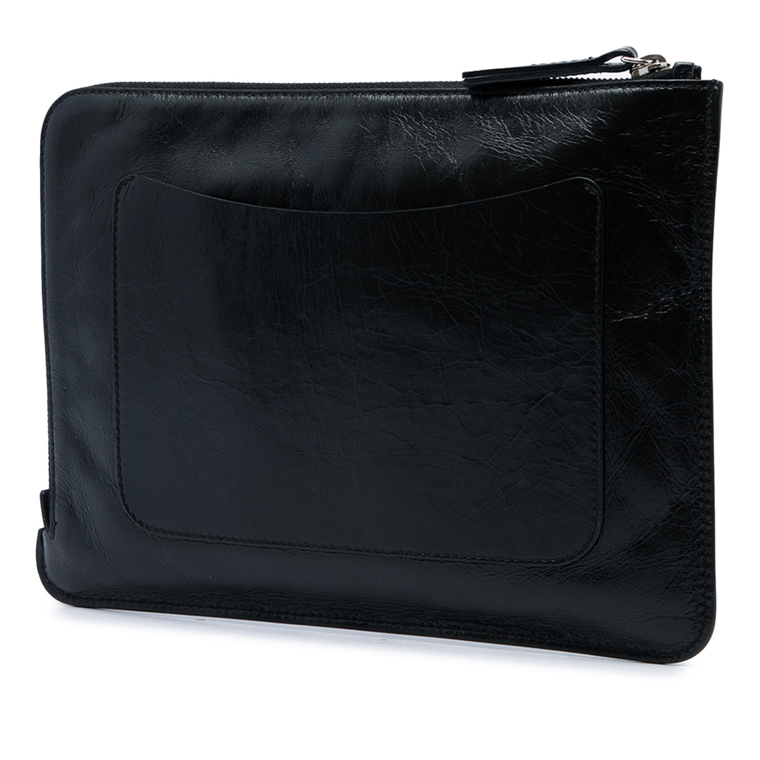 Chanel Distressed Je Ne Suis Pas En Solde Pochette Cuir de veau vieilli Noir