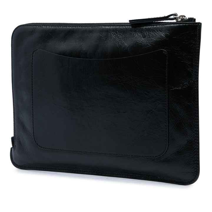 Chanel Distressed Je Ne Suis Pas En Solde Pochette Cuir de veau vieilli Noir