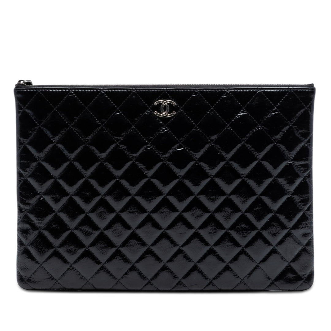 Chanel Large Matelassé Cuir verni O Étui Pochette