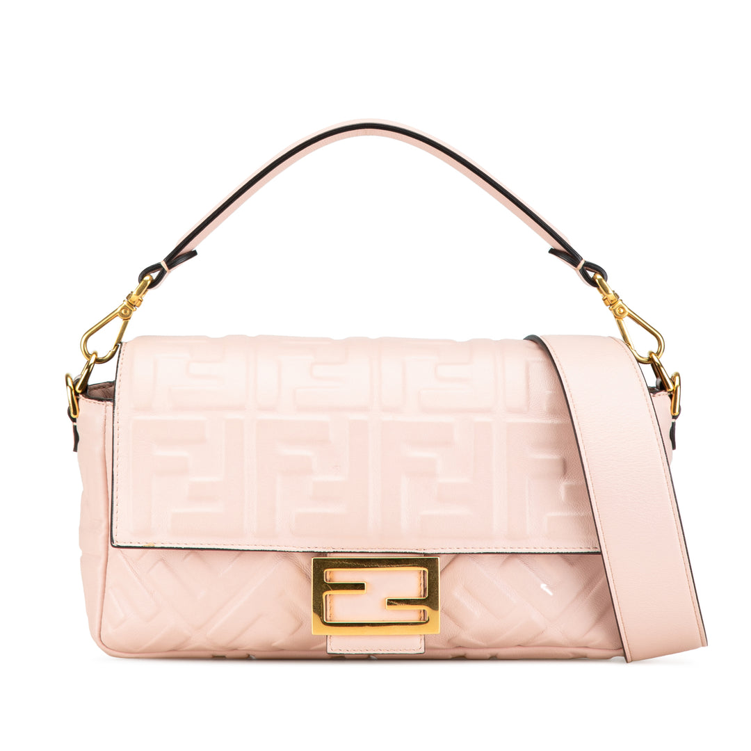 Zucca Embossed Leather Baguette Satchel Pink - Gaby Paris