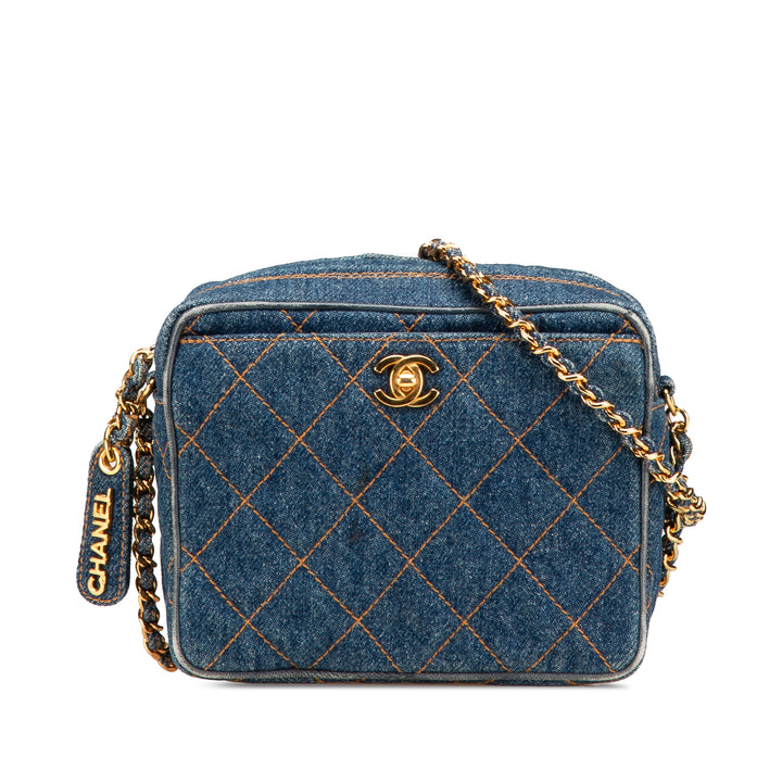 CC Quilted Denim Turnlock Camera Bag Blue - Gaby Paris