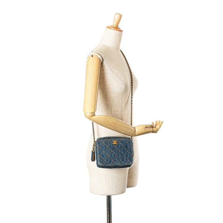 CC Quilted Denim Turnlock Camera Bag Blue - Gaby Paris