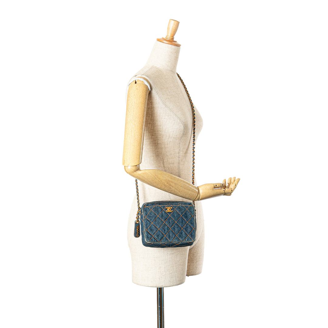CC Quilted Denim Turnlock Camera Bag Blue - Gaby Paris