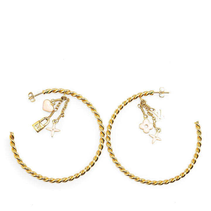 Gold Plated Sweet Monogram Creole Hoop Pierce Earrings Gold - Gaby Paris