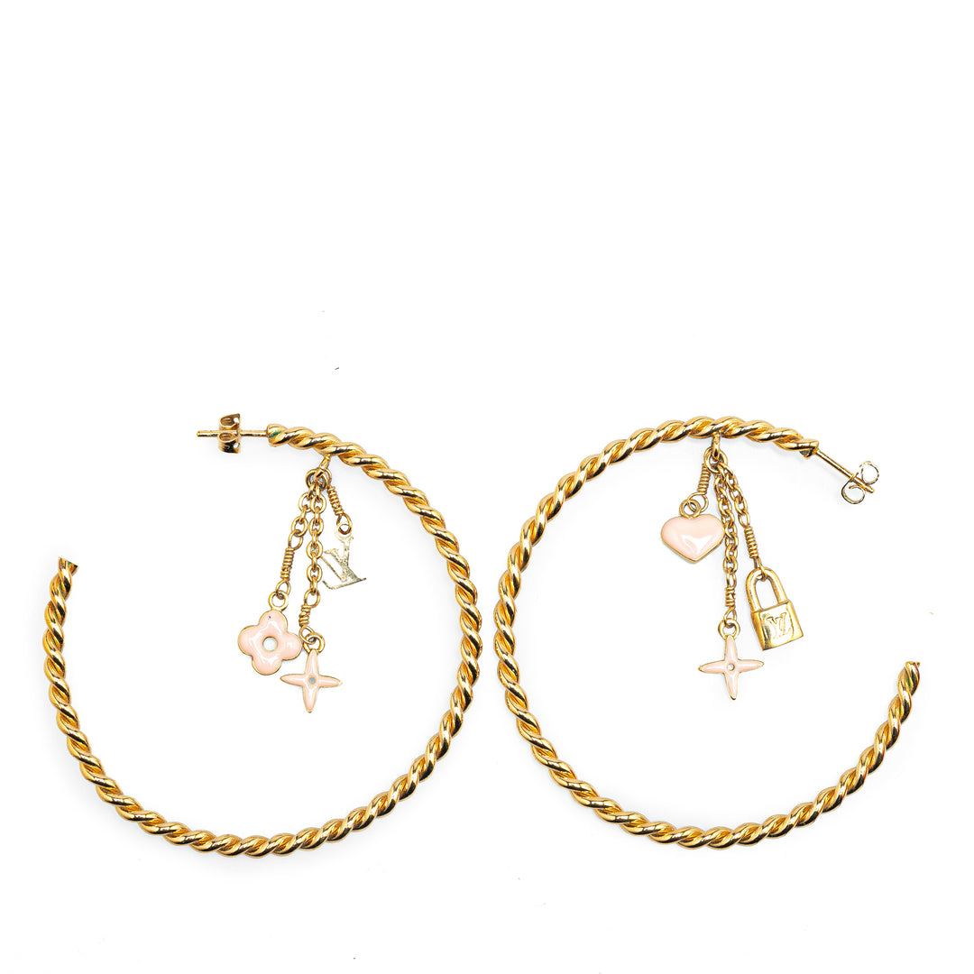 Gold Plated Sweet Monogram Creole Hoop Pierce Earrings Gold - Gaby Paris