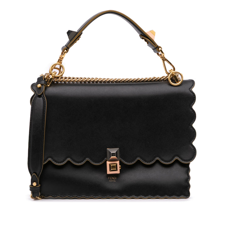 Medium Scalloped Leather Kan I Satchel Black - Gaby Paris