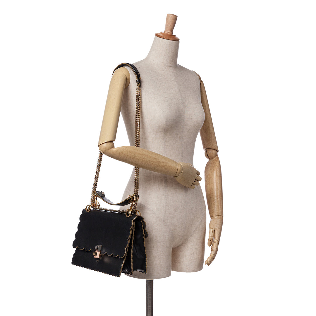 Medium Scalloped Leather Kan I Satchel Black - Gaby Paris