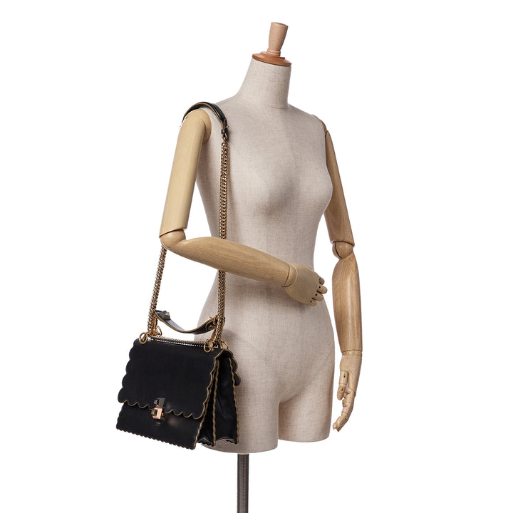 Medium Scalloped Leather Kan I Satchel Black - Gaby Paris