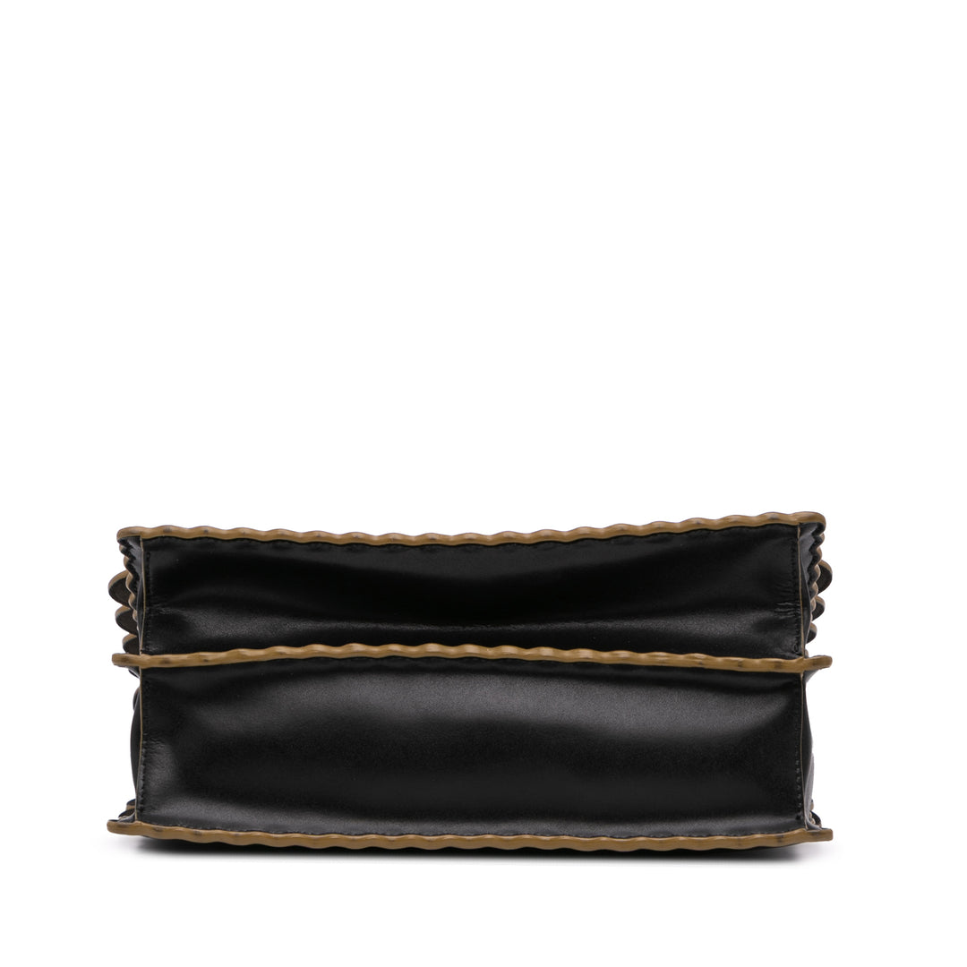 Medium Scalloped Leather Kan I Satchel Black - Gaby Paris