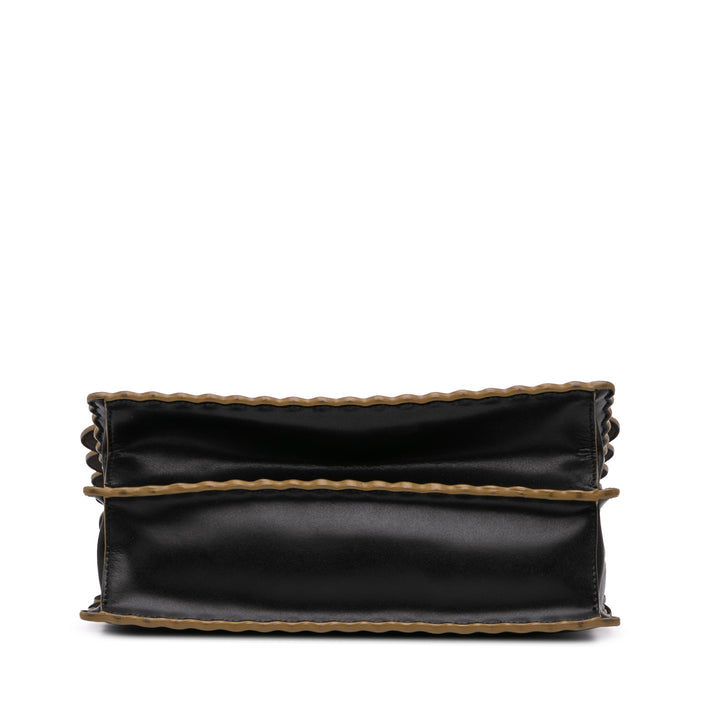 Medium Scalloped Leather Kan I Satchel Black - Gaby Paris