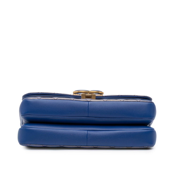 Medium Quilted Metallic Lambskin CC Chic Double Flap Blue - Gaby Paris