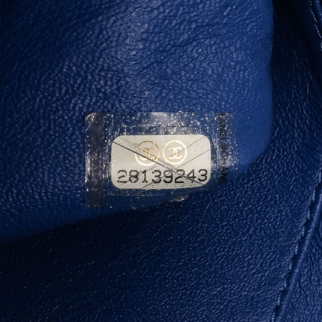 Medium Quilted Metallic Lambskin CC Chic Double Flap Blue - Gaby Paris