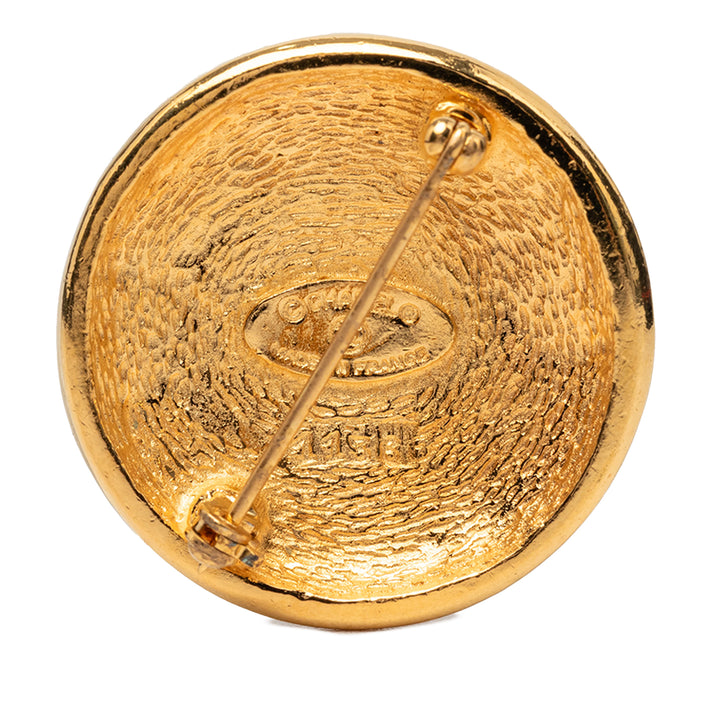 Chanel CC plaqué Rond Sunburst Broche Doré – vue 2 – GABY PARIS