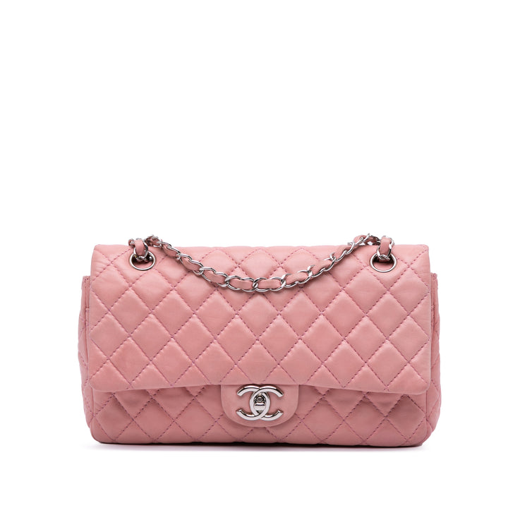 Medium Classic Lambskin Double Flap Pink - Gaby Paris