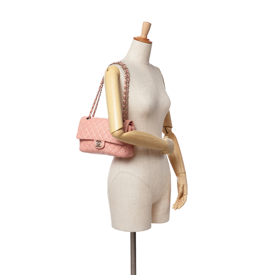 Medium Classic Lambskin Double Flap Pink - Gaby Paris