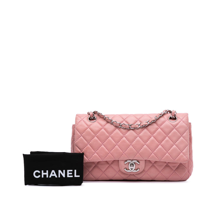 Medium Classic Lambskin Double Flap Pink - Gaby Paris