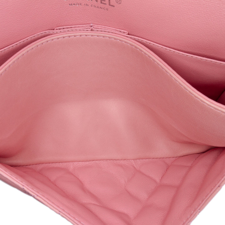 Medium Classic Lambskin Double Flap Pink - Gaby Paris