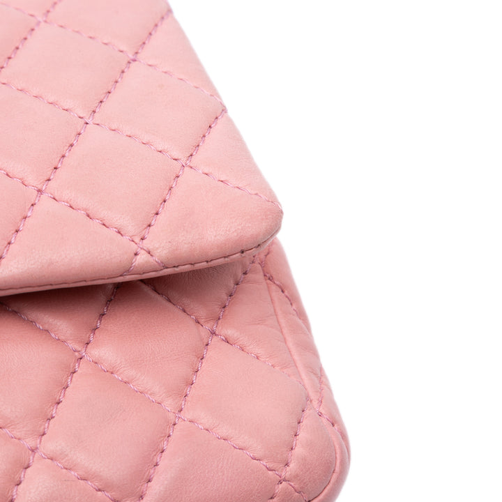 Medium Classic Lambskin Double Flap Pink - Gaby Paris