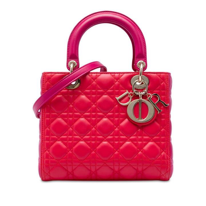 Dior Sac à main Lady Dior Bicolore Cannage Moyen Cuir d'agneau Rose – vue principale – GABY PARIS