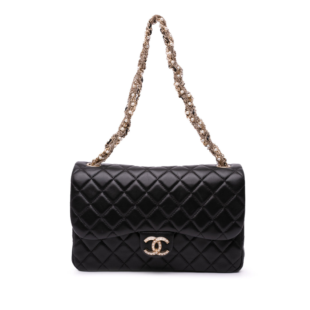 Medium Quilted Lambskin Westminster Pearl Flap Black - Gaby Paris