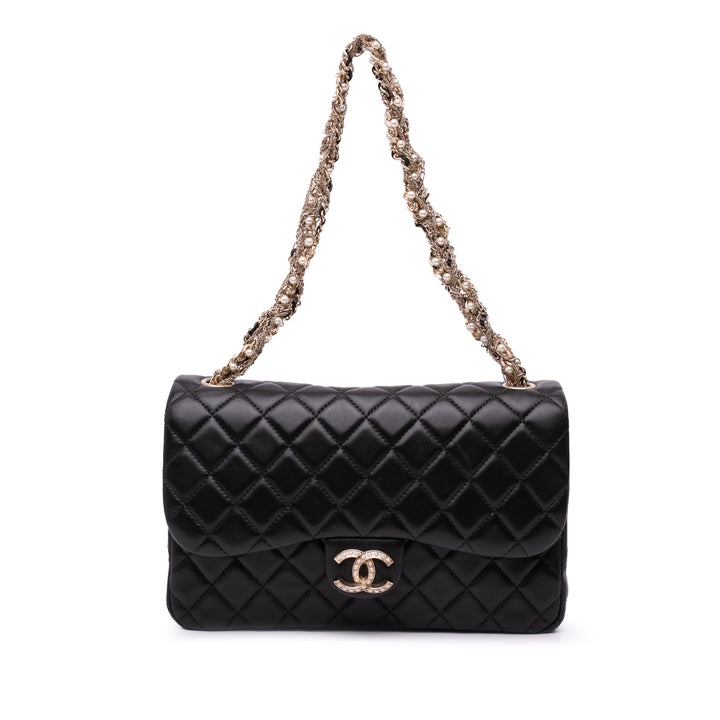 Medium Quilted Lambskin Westminster Pearl Flap Black - Gaby Paris