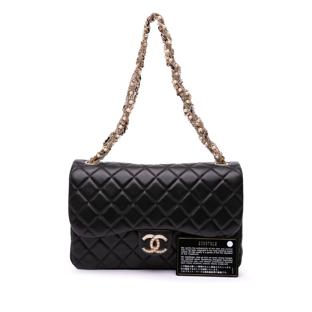 Medium Quilted Lambskin Westminster Pearl Flap Black - Gaby Paris