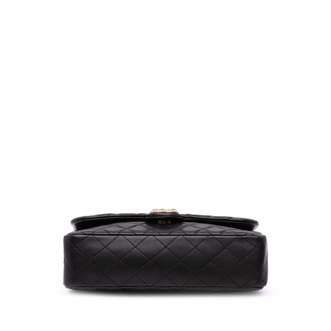 Medium Quilted Lambskin Westminster Pearl Flap Black - Gaby Paris