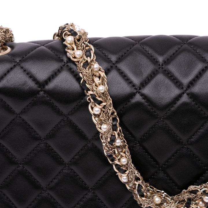 Medium Quilted Lambskin Westminster Pearl Flap Black - Gaby Paris