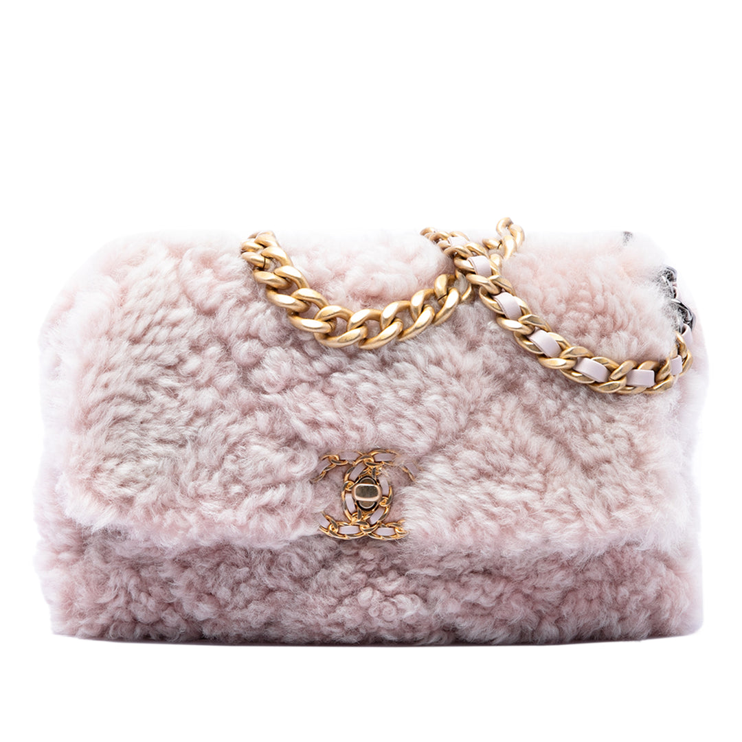 Chanel Shearling 19 à rabat Moyen Matière naturelle Rose