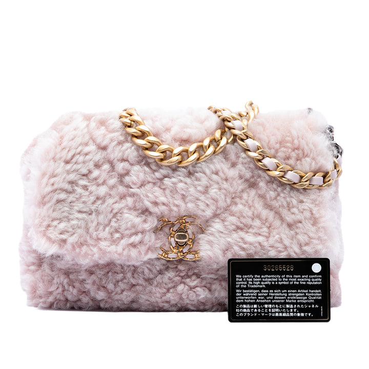Chanel Shearling 19 à rabat Moyen Matière naturelle Rose