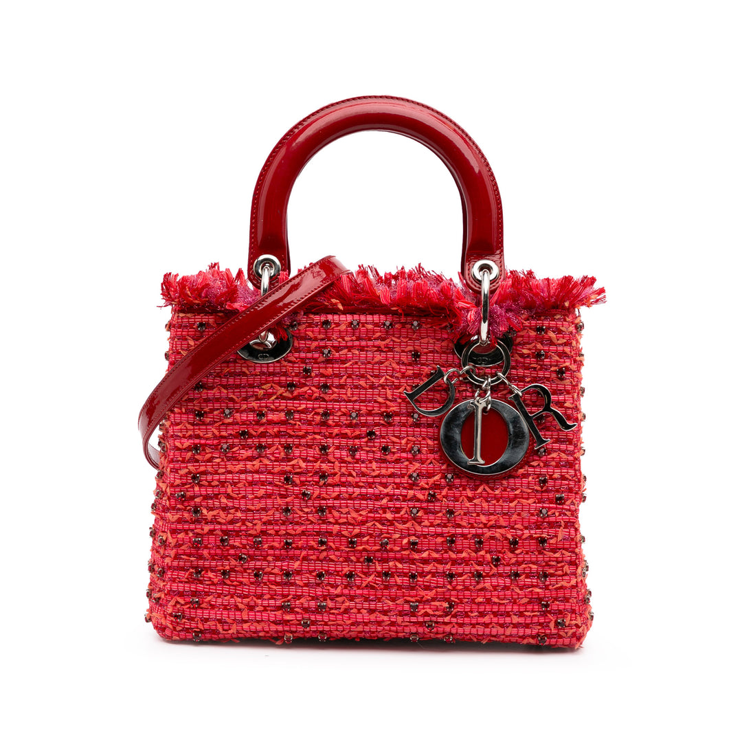 Medium Tweed Fringe Rhinestone Lady Dior Red - Gaby Paris
