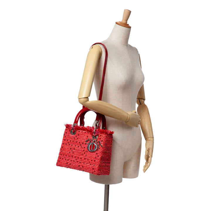 Medium Tweed Fringe Rhinestone Lady Dior Red - Gaby Paris